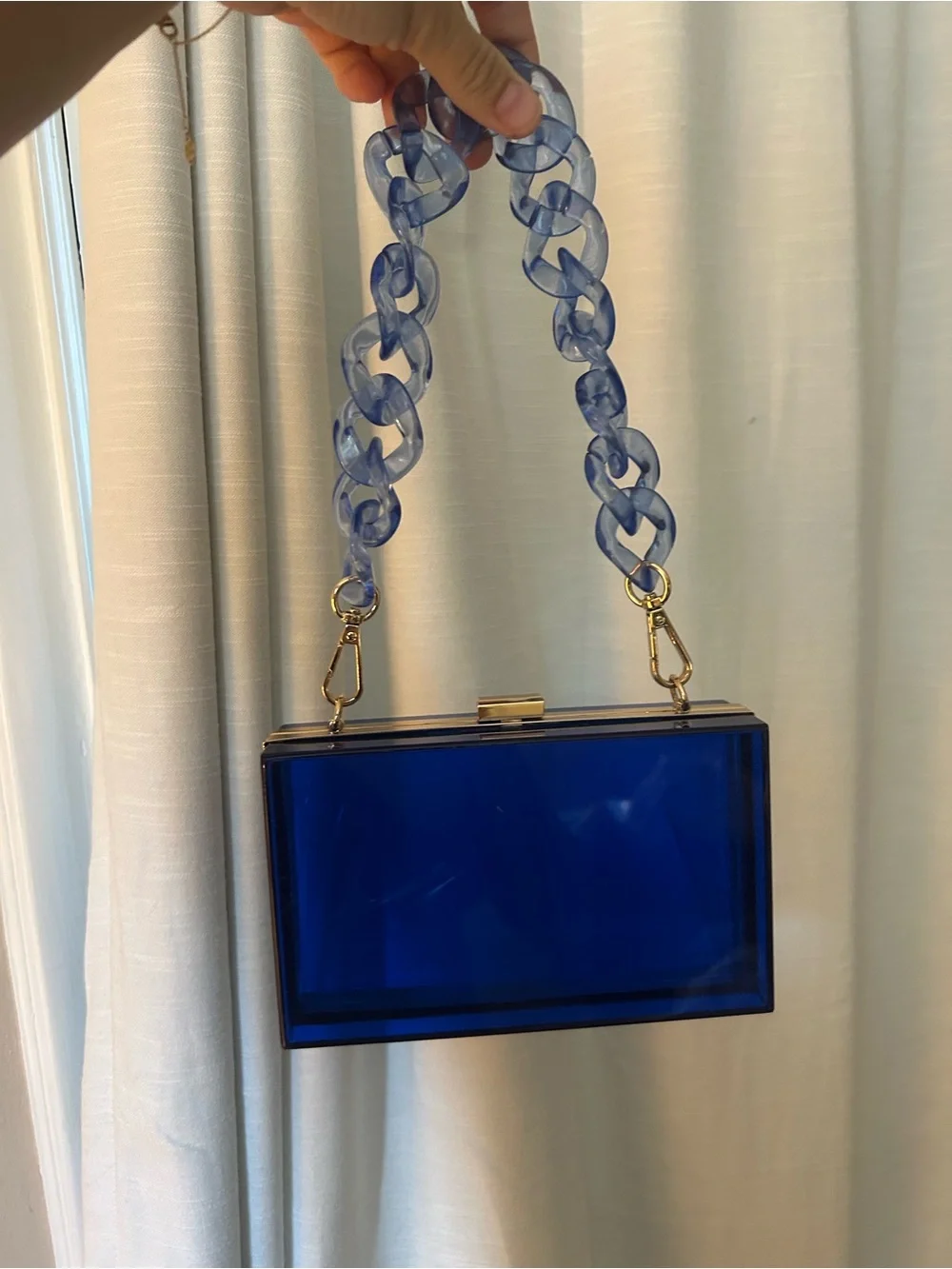 Cobalt Acrylic Box Clutch with Chunky Resin Chain Handle